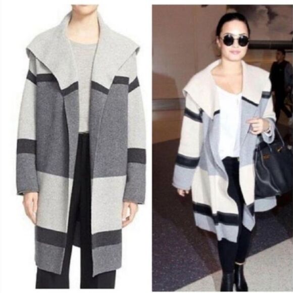 Vince. Womens Wool Cashmere Blanket Cardigan in Grey Black Colorblock Stripe S - Picture 3 of 6